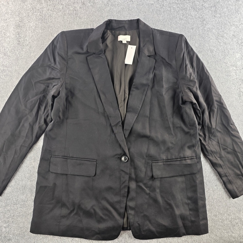 LOFT Blazer Womens 14 Black Longline Single Button Professional Career Wear NWT